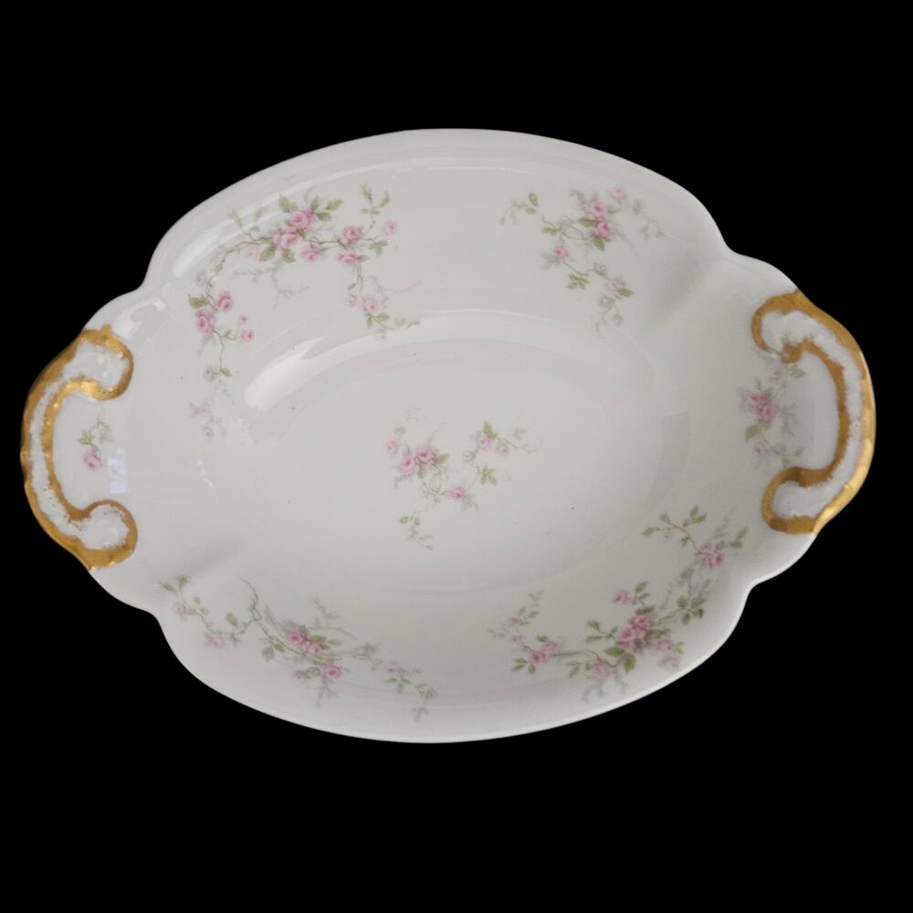 Theodore Haviland Limoges France Pink Floral Oval Serving Bowl Gold Trim